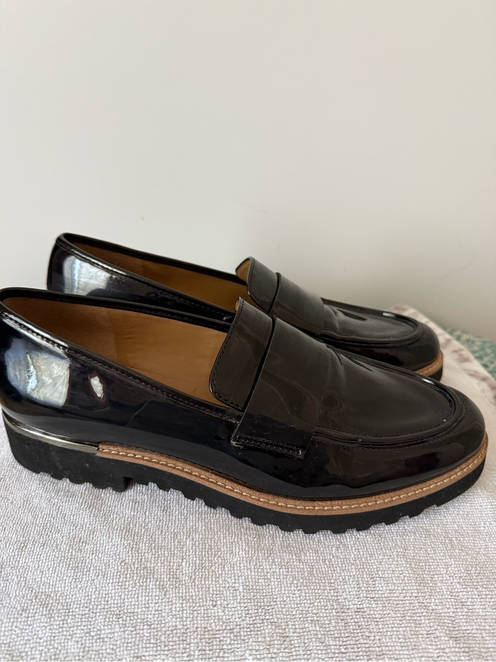 Franco Sarto Black Patent Leather Women's Penny Loafers